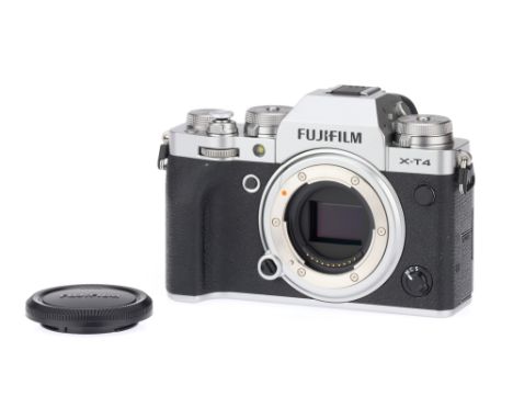 A Fujifilm XT-4 Digital Mirrorless Camera Body chrome, APS-C digital mirrorless body, with battery and body cap, body VG, unt