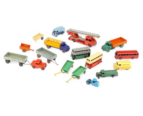 collection of Play-Worn Dinky Toys comprising commercial vehicles, busses, trailers and a fire engine ( l alot)