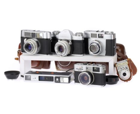 A Selection of Various 35mm Film Cameras comprising an Olympus 35RC rangefinder camera, a Voigtlander Vito CLR viewfinder cam