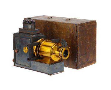 Brass &amp; Tinplate Magic Lantern, English, c.1880, stamped to the lens flap with the trade mark for J. Wrench, lantern body