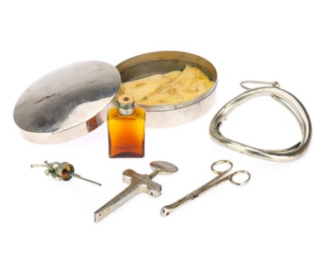 Medical, An Antique Field Anaesthesia Kit, Early 20th century, an oval nickel plate case containing a chloroform drip bottle,