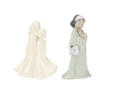 A Royal Worcester Moments Friendship Ceramic, in VG condition, together with a LLadro Nao ceramic of a girl with a leaf fan,