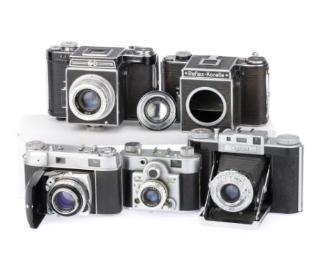 A Selection of 1950s Cameras comprising a Kodak Retina IIIc (021-1) folding 35mm rangefinder camera, with a Retina-Xenon C f/