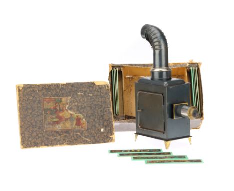 A German Tinplate Tay Magic Lantern, German, unsigned but probably Ernst Plank, the lantern finished in grey oxide with brass