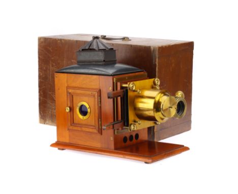 A Brass &amp; Mahogany Victorian Magic Lantern, English, c.1890, unsigned, constructed of French polished mahogany with all l