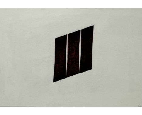 Tekening op papier in geometrisch abstracte stijl door Anke Kuypers (1945). Rechtsonder in potlood gemonogrammeerd en gedatee