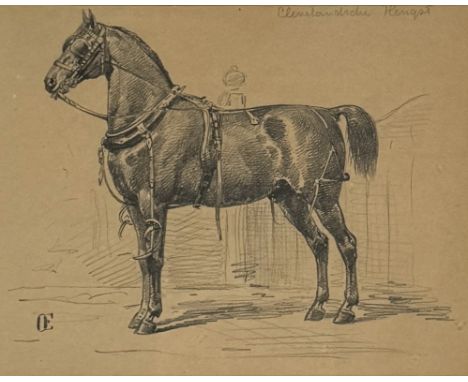 Potloodtekening van Clevelandsche hengst door Otto Eerelman (1839-1926), linksonder gesigneerd met monogram OE. Omstreeks 190