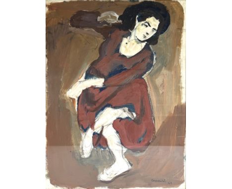 Gouache van een dansende vrouw door Mario Comensoli (1922-1993). Rechtsonder gesigneerd en gedateerd 1963. Conditie: In goede