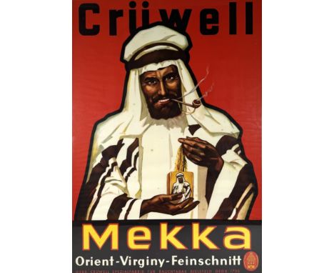 Vintage affiche CrÃ¼well Mekka Rauchtabak, jaren '40. Conditie: In goede staat met normale sporen van gebruik. Afmetingen: 57