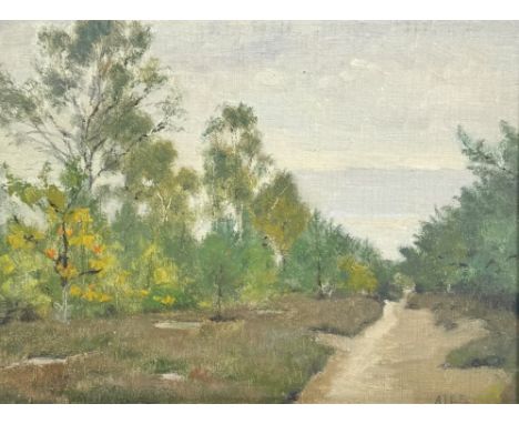 Schilderij van een bosgezicht door Johannes Ates (Groningen, 17 maart 1868 - Groningen, 8 maart 1954). Olieverf op paneel, re