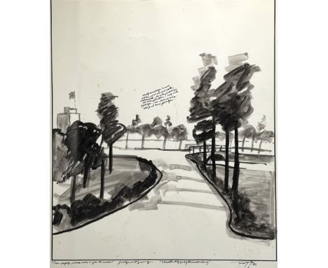 Aquarel van het Slochterdiep bij de Ruischerbrug door Henri de Wolf (Magelang, IndonesiÃ« 1938 - Groningen 1986). Rechtsonder