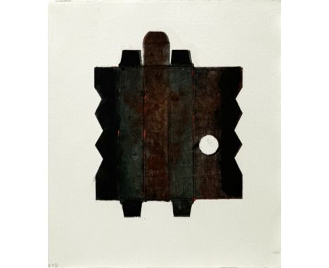 Schilderij getiteld "Roller Lash" door Esther van Dijk (1971), inkt op oliebasis op papier. Linksonder gemonogrammeerd EVD, v