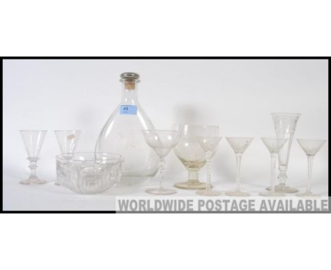 A collection of glasswares to include an 19th century glass rummer, 18th century sherry / port glasses together with early 20
