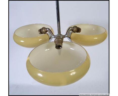 A vintage 1930's Art Deco uplighter chrome light, with original 3x hanging glass shades. 