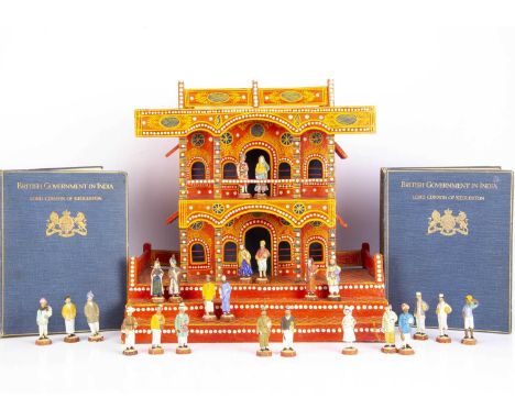An Indian brightly coloured wooden model of a building, believed to be naive representation of Barrackpore Government House, 