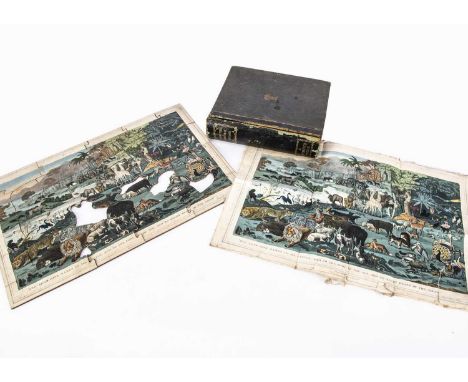 A rare Edward Wallis Scripture Natural History &amp; Zoology dissected puzzle circa 1855, hand-coloured laid on wood scene of