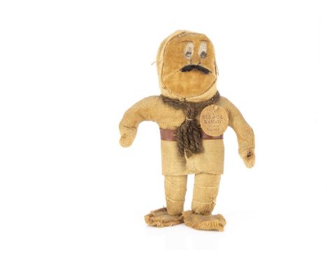 A small J K Farnell Bruce Bairnsfather’s 1st World War Old Bill Mascot,  with velvet face, white and black painted eyes, brow
