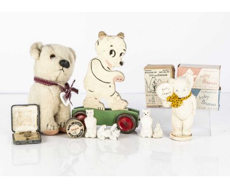 Brumas and Ivy the polar bear memorabilia,  a hard plastic Baby Brumas money bank —6in. (15cm.) high; a Chad Valley wool plus