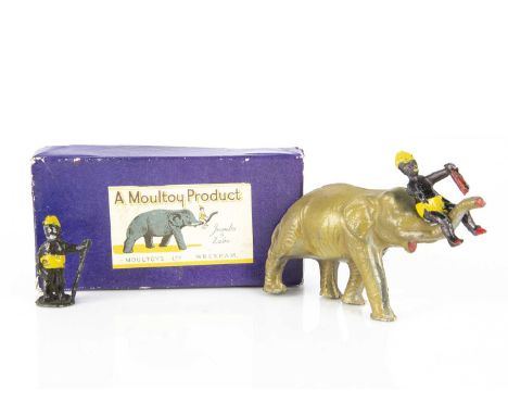 A Moultoy Products hollow-cast lead Jumbo and Zabo, elephant with rider, in original box —3in. (7.5cm.) high; and a rare stan