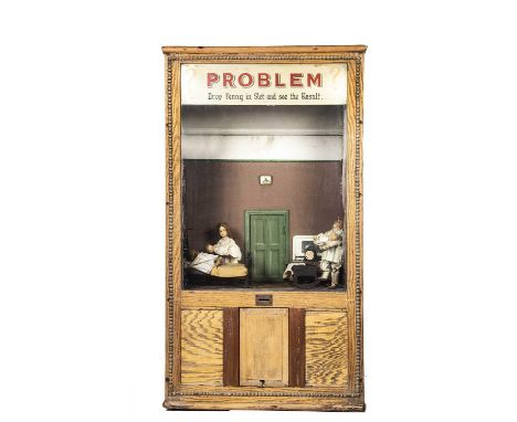 A unique early 20th century Vincent Canova of Birmingham Penny in the Slot working model ‘Problem’ arcade machine, in wooden 