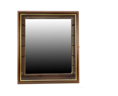 Four wall mounted display cases used for lead figures,  wooden with glass shelves and fronts —43in. (110cm.) tallest