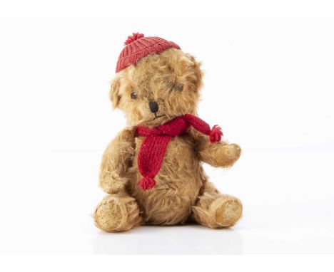 An Alpha Farnell Toffee teddy bear from BBC Listen with Mother 1950s, with light brown mohair, orange and black glass eyes, b