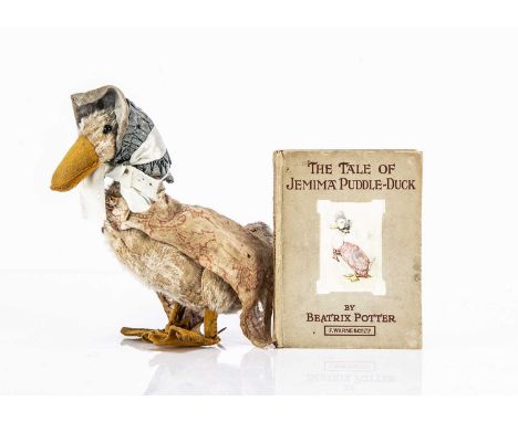 A rare J K Farnell Beatrix Potter’s Jemima Puddle-Duck, with white mohair, black boot button eyes, orange felt beak and webbe