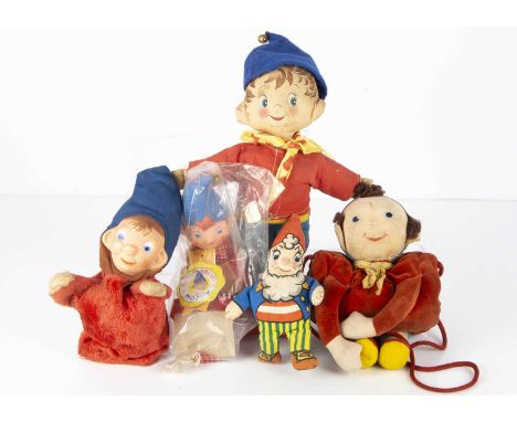 Enid Bylton’s Noddy cloth dolls, a Merrythought Noddy muff with label on back —12 1/2in. (31.5cm.) high; a Chad Valley printe