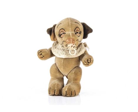 A rare Chad Valley George Studdy’s Baby Bonzo the dog 1920s, of cream velvet, painted features, swivel head, jointed limbs wi