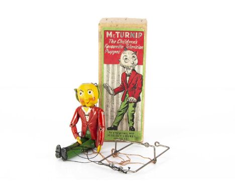 A Barrett &amp; Sons for Luntoy hollow-cast lead Mr Turnip puppet, with hand-control, in original box —7in. (17.5cm.) high (t