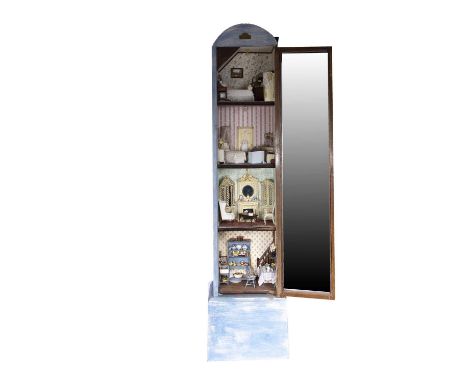 A Tempus Consistit Collection modern miniaturist dolls’ house, housed in a converted grandmother clock, glazed opening front 