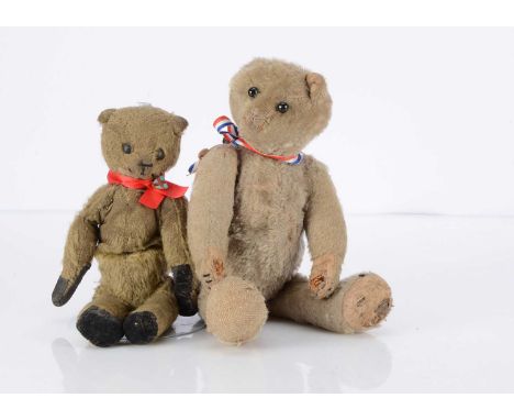 Washington - a German Teddy Bear circa 1920,  with unusual grey mohair, black boot button eyes, remains of red stitched nose 