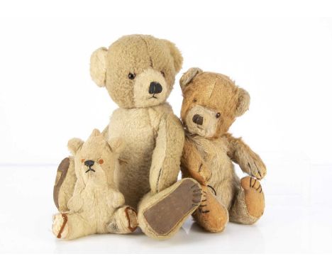 Two Chad Valley Cubby Teddy Bears,  a 1930's cinnamon and cream mohair,  orange and black glass eyes (one missing), black sti