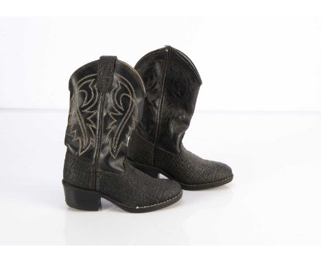 A pair of child’s black leather Bronco cowboy boots believed to be used for close up shots of Mexican Pete from Hank the Cowb