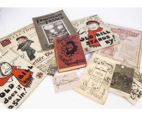 Bruce Bairnsfather’s Old Bill ephemera, a signed page from an autograph book in pencil by Bruce Bairnsfather and a sketch of 