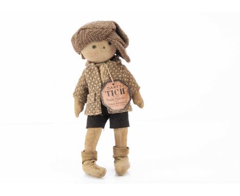 A rare Chad Valley Dart’s Tich cloth doll early 1930s, with painted stockinette face, jointed cloth body, original cloth comp