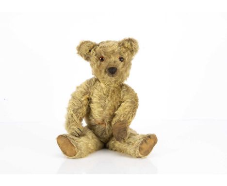 Leicester - a 1920s Aerolite Chad Valley Teddy Bear, with blonde mohair, orange and black glass eyes, pronounced muzzle, blac