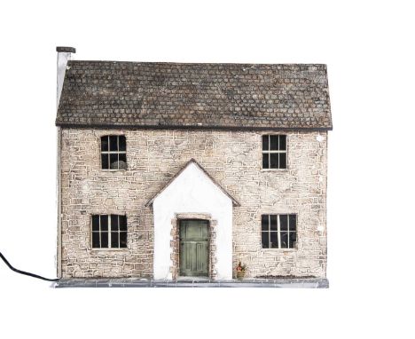 A modern miniaturist Washtub Cottage dolls’ house, possibly 1/24th scale, fully furnished and electrically lit —14 1/4in. (36