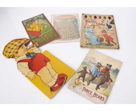 Children’s books, McLoughlin Bros The Three Bears —9in. (23cm.) high, a French language cut-out boy playing trumpet (some pag