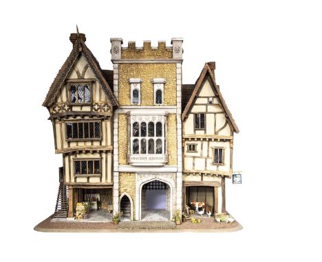 A Jim Hensley Trigger Pond 1/24th scale Gatehouse and Pub modern miniature dolls’ house circa 2012,  front opening in three p