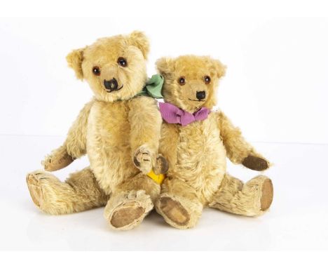 Big Ted and Little Ted Ledbury - two 1938 Chiltern Teddy Bears,  both with golden mohair, orange and black glass eyes, pronou