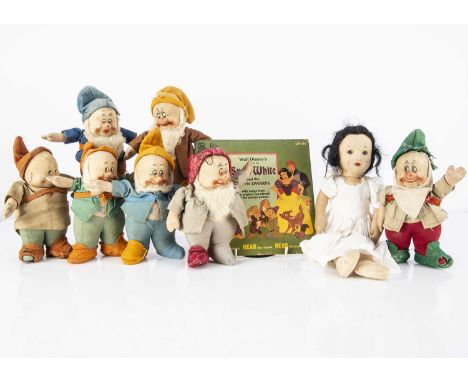 Chad Valley Snow White and the Seven Dwarves 1930s, Snow White --12 1/2in. (32cm.) high; and various dwarves with original cl