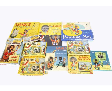 Francis Coudrill Hank the Cowboy toys and books,  a Kim Toys Hank’s 3.D Painting Set, a Chad Valley Painting Set and five Tow
