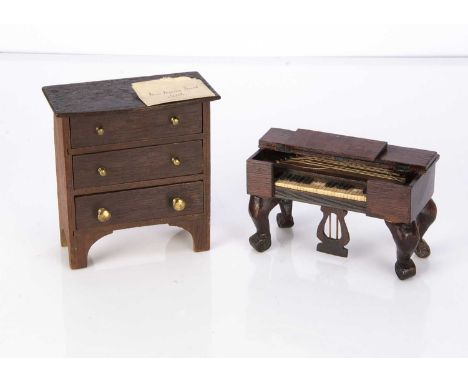 Two larger scale dolls’ house furniture,  a 19th century chest of drawers similar to Bubb, with brass pulls and addressed env