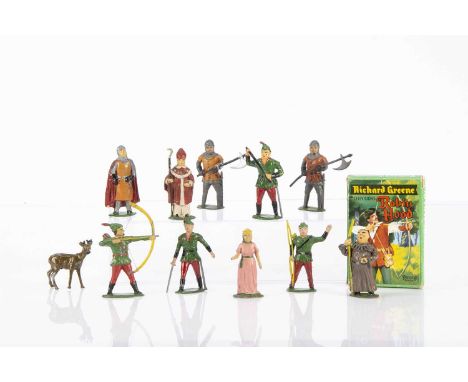 A set of Benbros hollow-cast lead Richard Greene’s Robin Hood and his Merry Men 1950s, hand-painted comprising Robin Hood fir