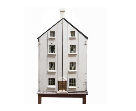Bardolf Manor - a large English painted wooden dolls house circa 1880, with two bays and four stories, eight front windows, t