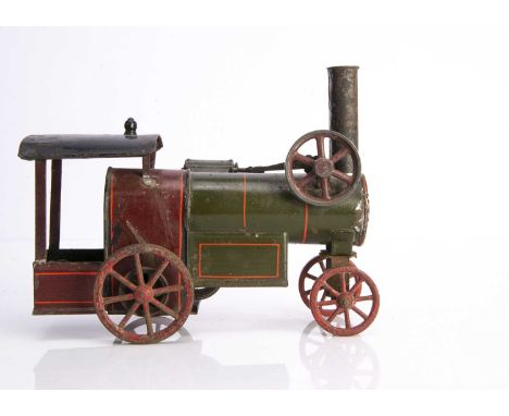 A Bing clockwork painted tinplate Toy Traction/Portable Engine circa 1910, painted dark green, maroon and black with red lini