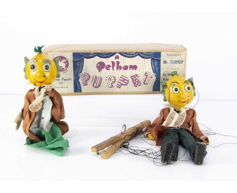 A Pelham Puppet Joy Laurey for Whirligig’s Mr Turnip,  in original box; and a rare hand-puppet version —12 1/2in. (32cm.) hig
