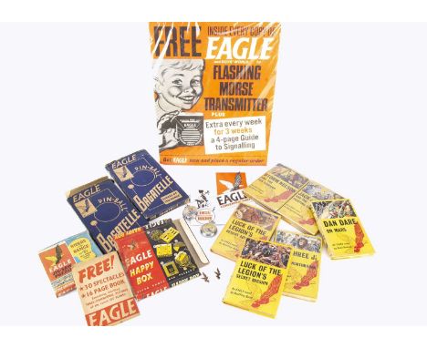 Eagle Comic memorabilia and publications,  two Ingersoll Jeff Arnold pocket watches; two Eagle Club pins, two Riders of the R