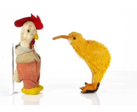 A Chad Valley Kiwi shoe polish kiwi 1930s, with golden mohair, orange and black glass eyes, orange felt beak and feet, red an